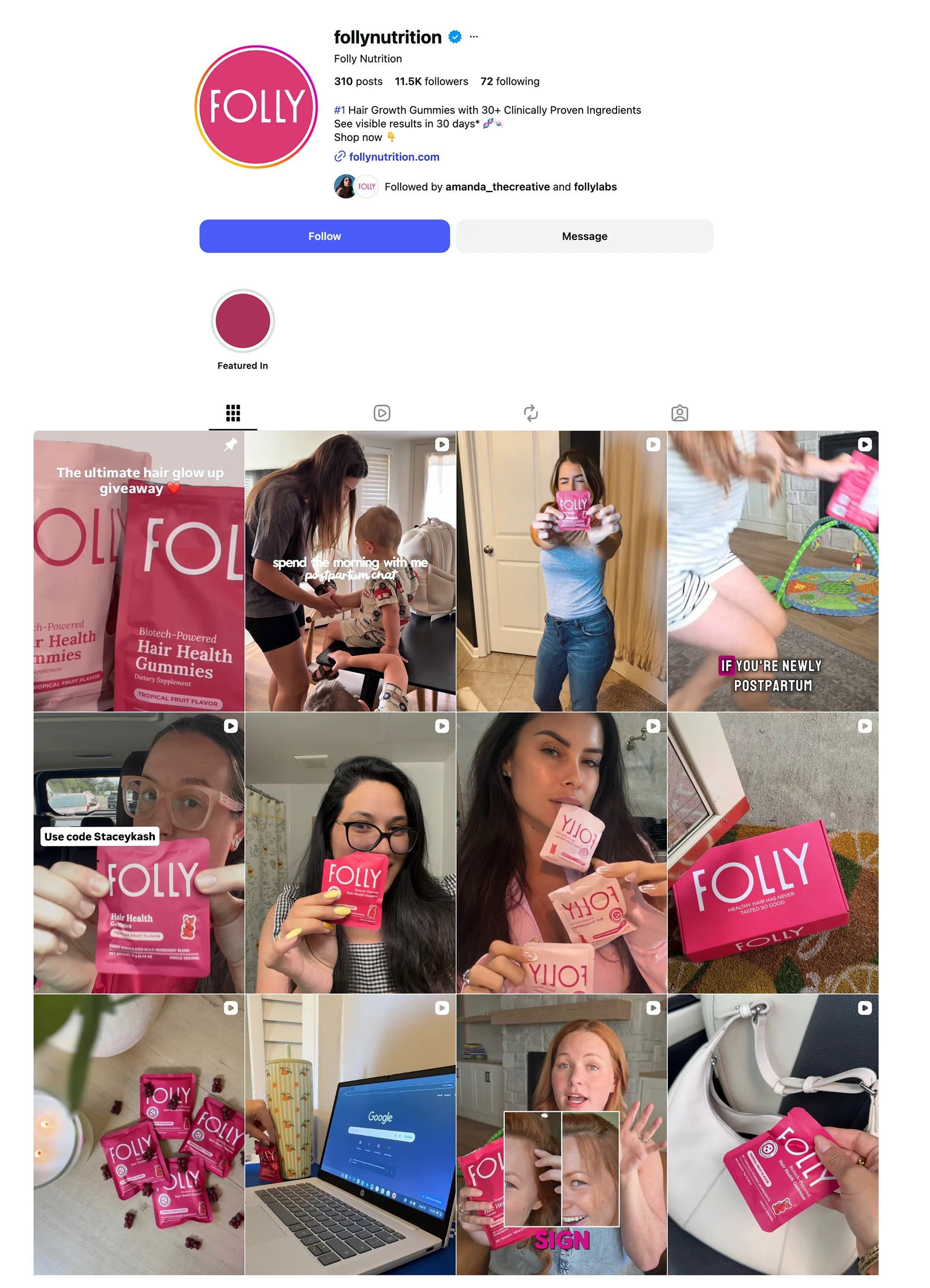 Folly influencer and customer content campaign grid