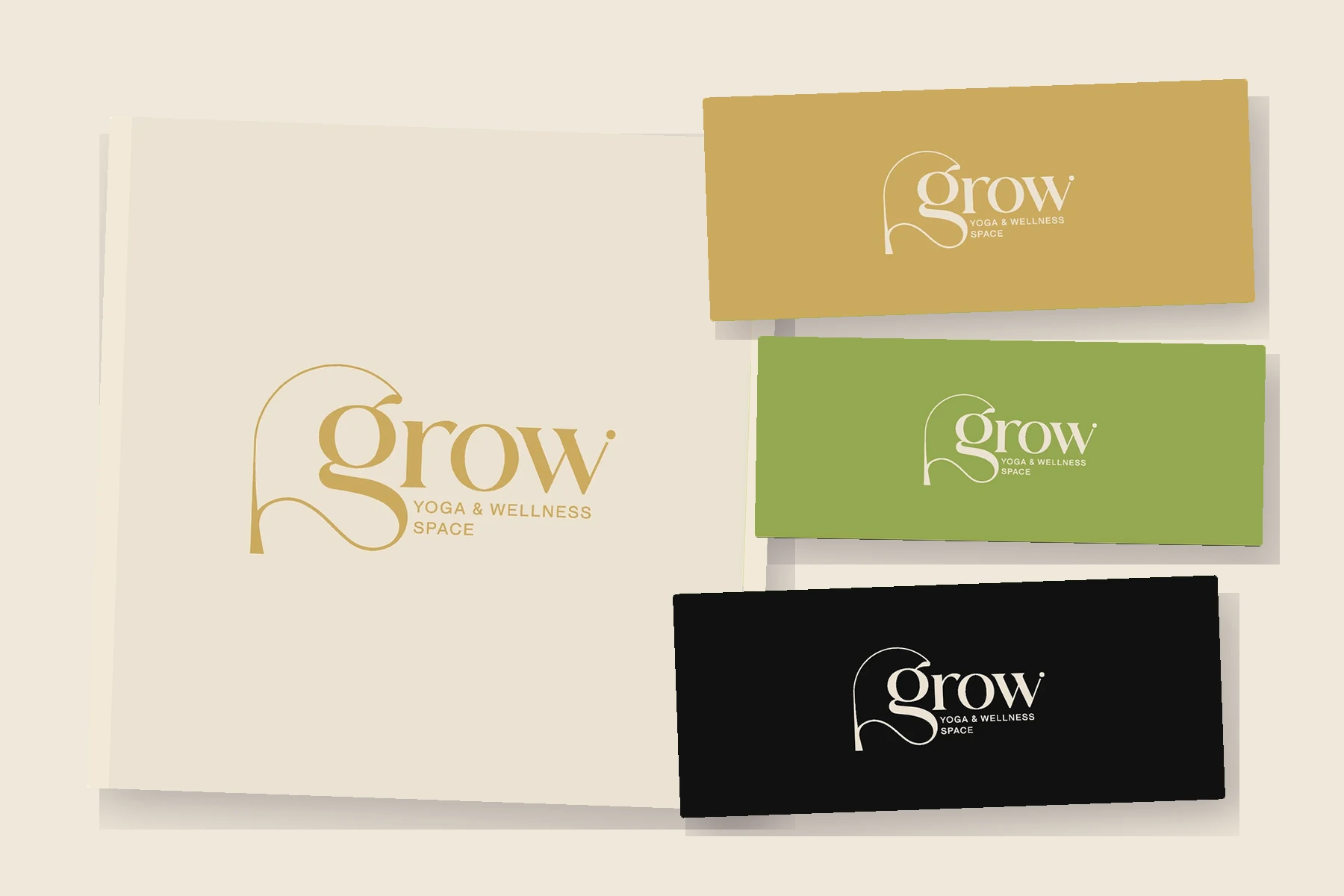 Grow Yoga and Wellness logo variations arranged as layered identity sheets